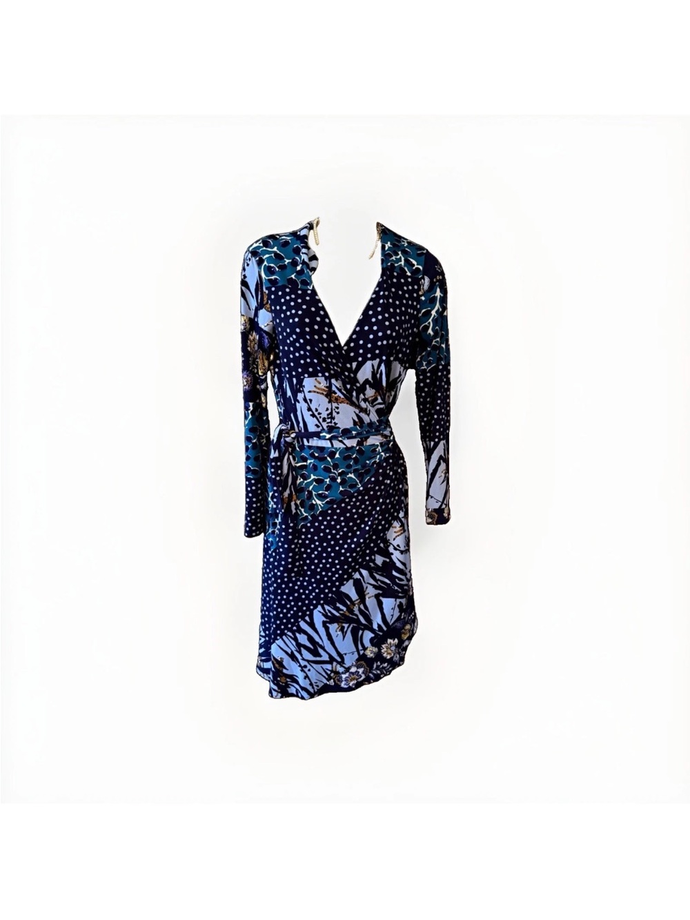Leota Navy and Light Blue Floral Wrap Dress